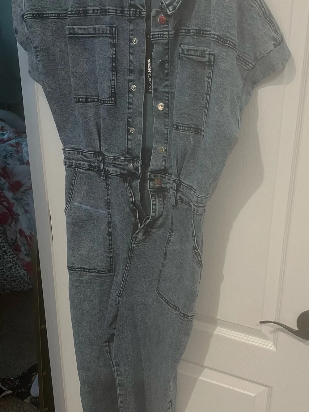 Fashion Nova Washed Gray Denim Overalls